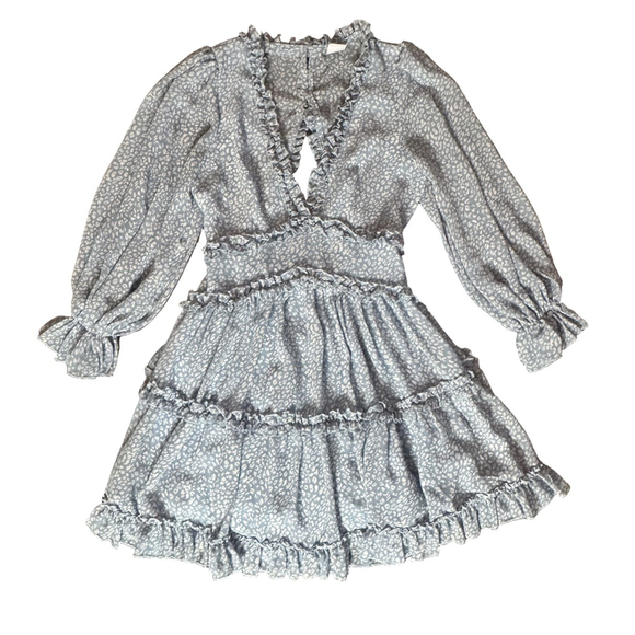Sophie Leslie Dresses & Skirts - Selfie Leslie Ruffle Floral V-Neck Mini Dress Size XS Blue